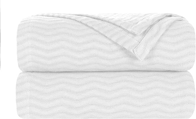 Superior JENA Cotton Blanket, for Picnic, Beach, Traveling or Camping, Bedroom Decor, Essentials, Cover for Bed, Couch, Lounging, Textured Jacquard, Modern Chevron Woven Blanket, Full/Queen, White