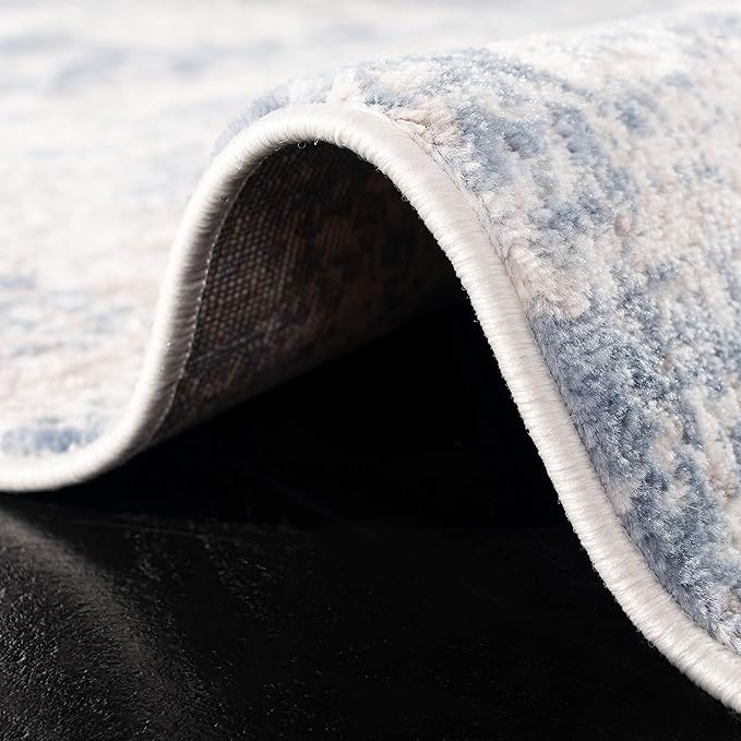 SAFAVIEH Amelia Collection Area Rug - 6'7" Round, Grey & Blue, Modern Abstract Design, Non-Shedding & Easy Care, Ideal for High Traffic Areas in Living Room, Bedroom (ALA705F)