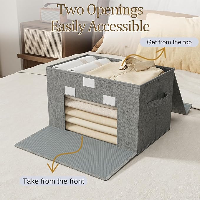 Storage Boxes with Flip Cover, Foldable Bin for Clothes, Cubes with Handles, Decorative Linen Baskets for Home, Bedroom, Closet, 15x9.8x9.8in, Grey, 2 Pack
