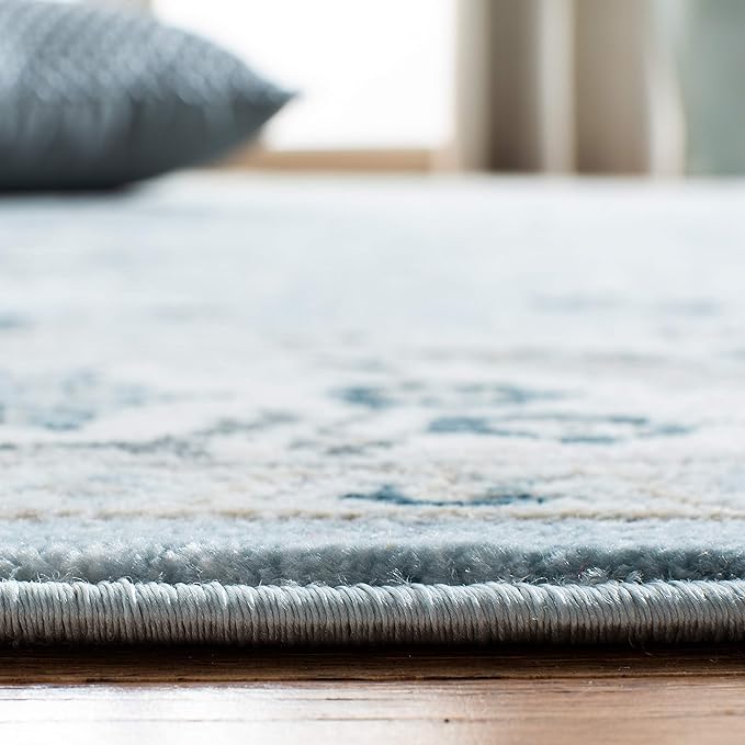 SAFAVIEH Isabella Collection 6'7" Round Light Blue/Cream ISA912M Oriental Non-Shedding Dining Room Entryway Foyer Living Room Bedroom Area Rug