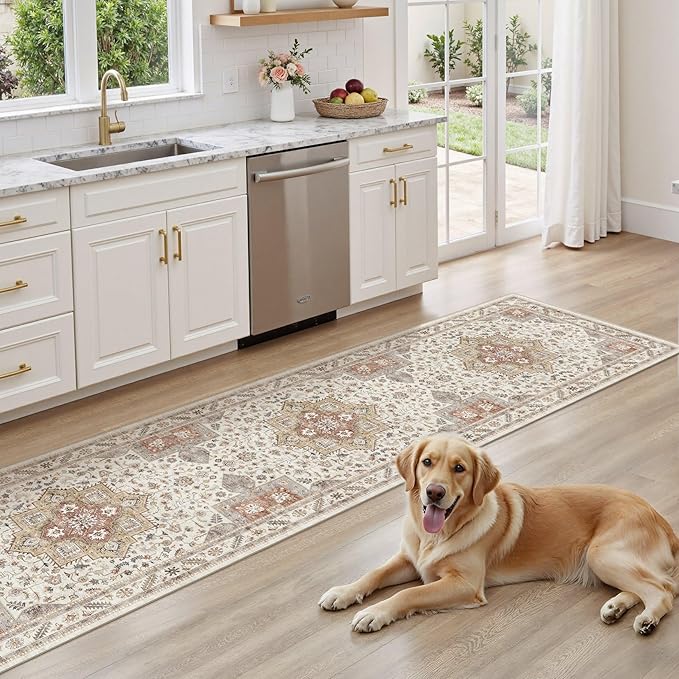 Vintage Hallway Runner Rug 2x6: Large Soft Washable Entryway for Kitchen Laundry Room Non-Slip Backing Runner for Entrance Living Room Bedroom Bathroom - Orange