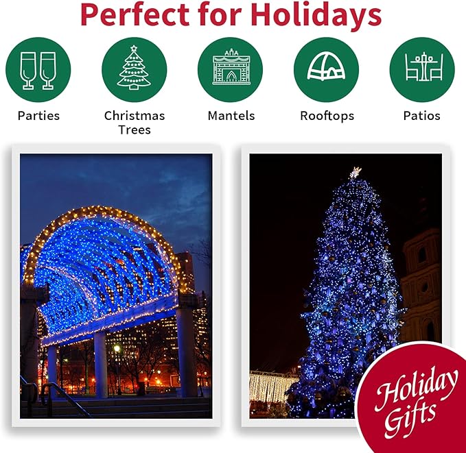 LAMPHOME 100 LED Blue Christmas Lights, Blue Christmas Mini String Lights, 21.6ft Green Wire Fairy Starry Lights Plug in for Indoor Outdoor Xmas Patio Home Party Garden Yard Independence Day Decor