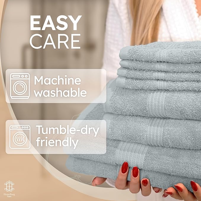 Luxe Set – Washcloths (30 x 30cm), Hand Towels (40 x 70cm) & Bath Towels (65 x 137 cm) – 100% Cotton, Soft, Absorbent, Easy Care, Versatile, (Ice Blue)