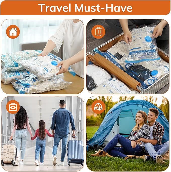 Vacuum Luggage Storage Bags with Cordless Electric Portable Pump, Double Zipper Sealed Space Saver Bag, Compression for Clothes, Bedding and Travel Essentials(10 Pack Travel Comb)
