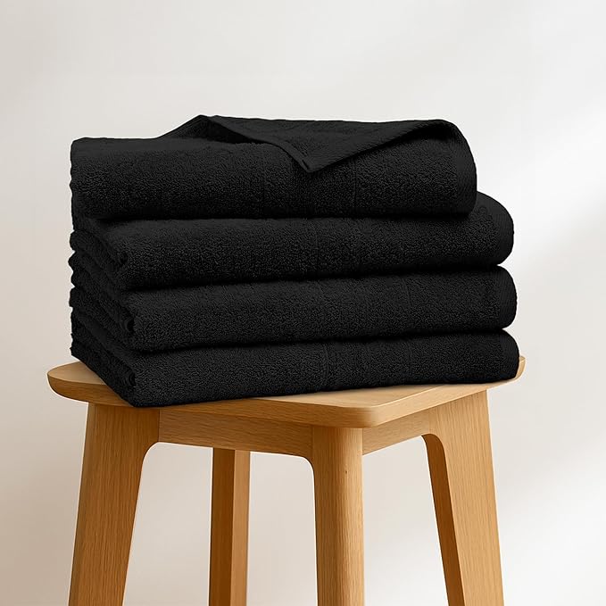 Bath Towels Set of 4 – 100% Cotton Black Extra Large Towels for Bathroom, Spa Use (55x28 in) – Super Soft and Quick Dry Large Bath Sheets for Adults