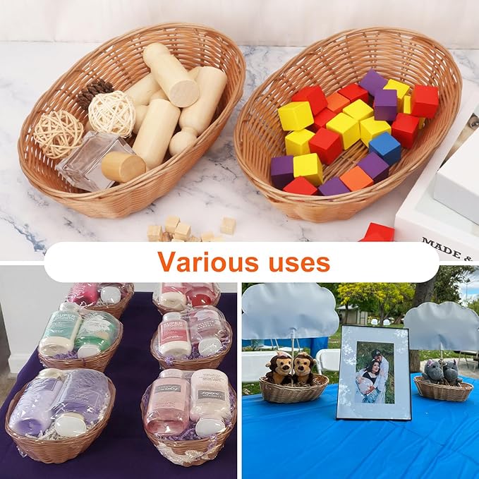 9 Inch Oval Poly Wicker Baskets - Bulk, 23 Pack, Bread & Serving Baskets for Home & Restaurant Use