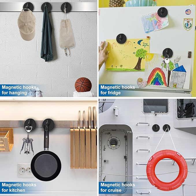 LOVIMAG Magnetic Hooks Heavy Duty, 170LBS Magnet Hooks for Cruise Cabin, Cruise Door Magnets with Epoxy Coating for Hanging, Strong Neodymium Magnets for Ceiling, Home Improvement Must Haves-6 Pcs