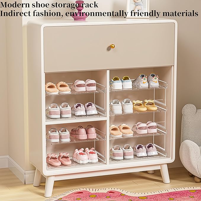 2 Tiers Acrylic Kids Shoe Rack,Shoe Organizer Storage for Shoe and Boot,Clear Shoes Shelf for Closet,Shoe Organizer for Entryway,for Hallway,Small Spaces,Garage,Closet