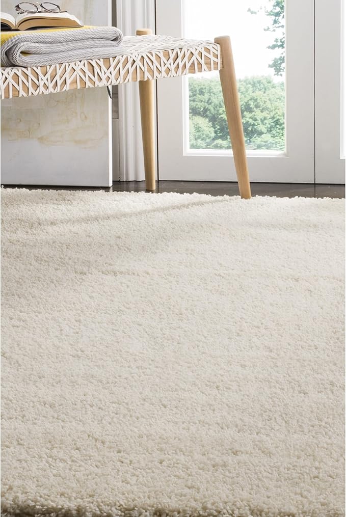 SAFAVIEH Santa Monica Shag Collection 3' x 5' Ivory SGN725 Solid Non-Shedding Living Room Bedroom Dining Room Entryway Plush 2-inch Thick Area Rug