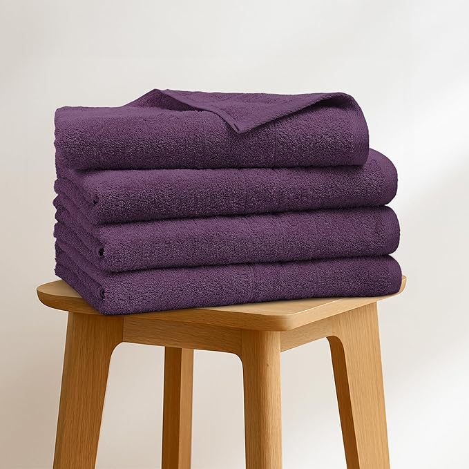 Bath Towels Set of 4 – 100% Cotton Dark Purple Extra Large Towels for Bathroom, Spa Use (55x28 in) – Super Soft and Quick Dry Large Bath Sheets for Adults