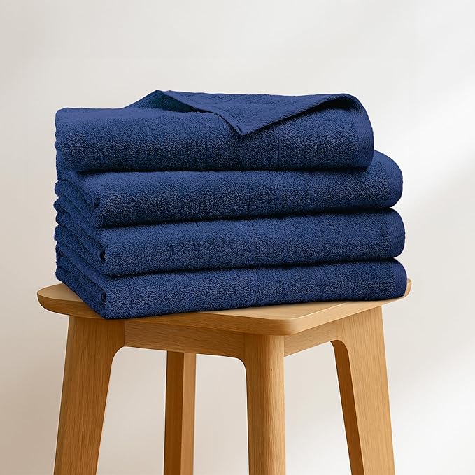 Bath Towels Set of 4 – 100% Cotton Royal Blue Extra Large Towels for Bathroom, Spa Use (55x28 in) – Super Soft and Quick Dry Large Bath Sheets for Adults