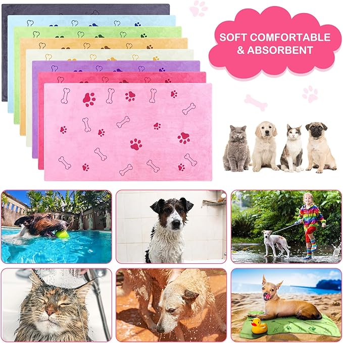 8 Pcs Dog Towels for Drying Dogs Cats Pet Towels Bulk Puppy Microfiber Quick Drying Paw Bath Bathing Supplies Absorbent for Medium Pets(Sweet Color,40 x 24 Inch)