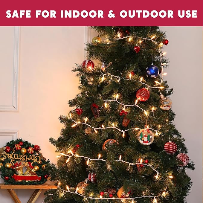 Christmas Lights 150 Count White Wire UL Certified Connectable Warm White String Lights for Christmas Tree,Garland,Home,Patio, Wedding,Party,Festival Decor