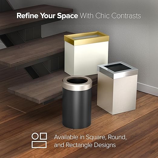 Gatco Small Bathroom Trash Can with Lid, Square 3 Gallon Stainless Steel Wastebasket, Under Sink, Matte Pearl and Chrome, for Bathroom, Bedroom, Office (1935C)