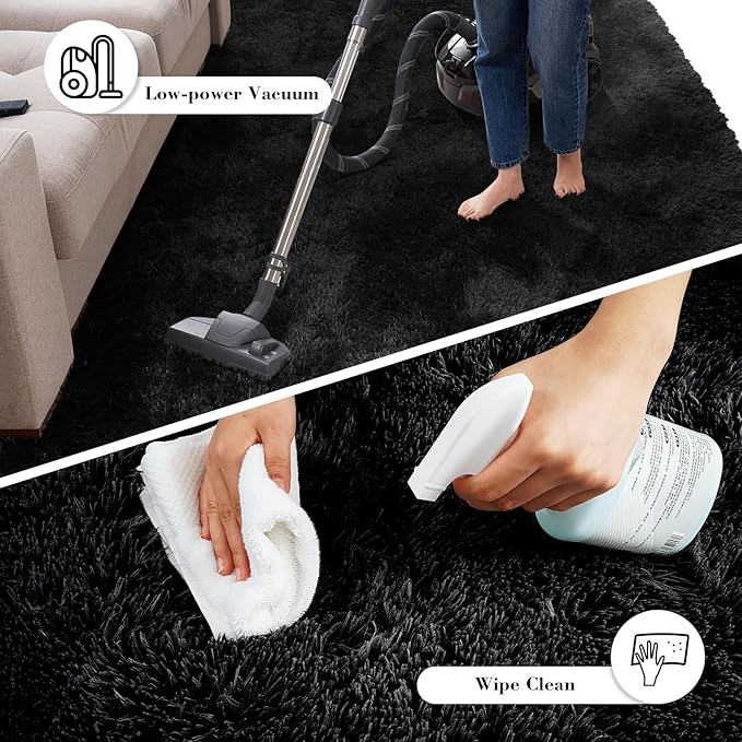 Fluffy Rug Shaggy Area Rug, Black 3x5 Area Rugs for Bedroom, Small Bedside Rug, Soft Fluffy Shaggy Entryway Throw Rugs for Living Room Bedroom Kids Room Home Decor