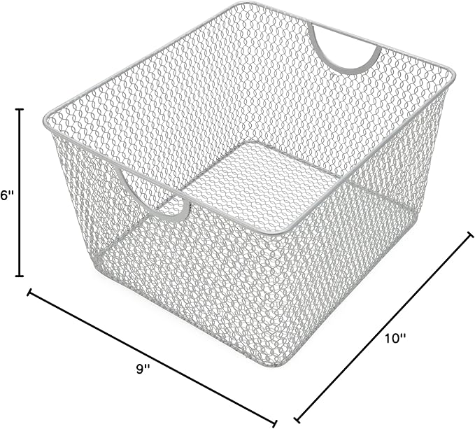 YBM HOME Kitchen Pantry Organizer Wire Basket for Shelves, Cabinets, Pantry, Countertop, Mesh Open Storage Bin Metal Basket for Organizing Food Supplies (24, 10x9x6)