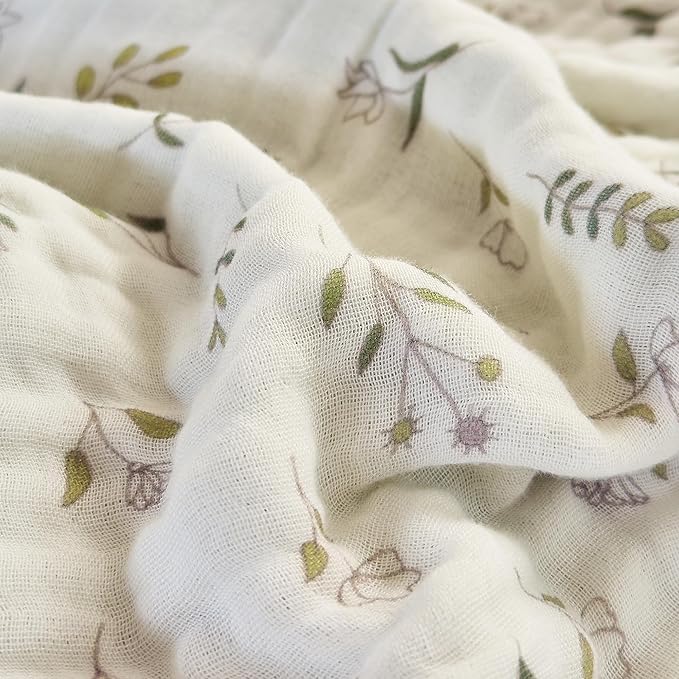 Muslin Blankets 100% Cotton 6-Layer Gauze Floral Pattern Throw Blanket Lightweight Soft and Breathable Queen Bed Blanket for Sofa Couch Bed Coverlet Both Sides (Leaves Green, Queen 90" X 90")