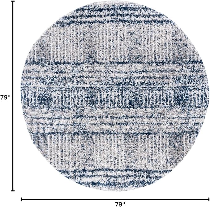 SAFAVIEH Jericho Shag Collection Area Rug - 6'7" Round, Navy & Ivory, Design, Non-Shedding & Easy Care, 1.2-inch Thick Ideal for High Traffic Areas in Living Room, Bedroom (JER100N)