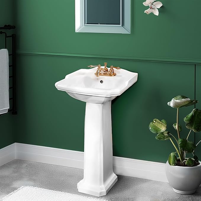 Small Pedestal Sink, Renovators Supply Cloakroom 19" Wide x 33" Tall Bathroom Sink White Grade A Porcelain With Overflow And Pre-Drilled Centerset Faucet Holes