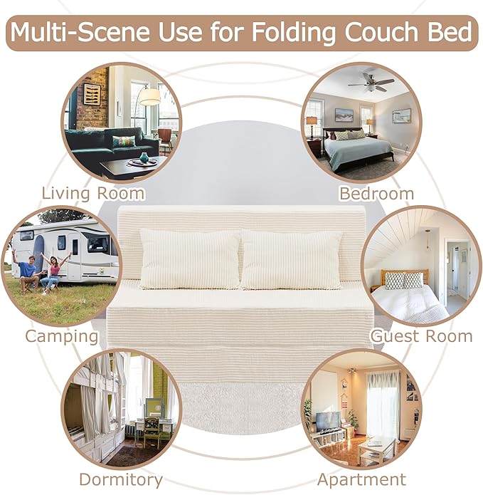 Folding Sofa Bed, 4 in 1 Convertible Sleeper Chair with Pillow, Twin Memory Foam Fold Out Chair Bed, Modern Floor Futon Sofa Couch Mattress for Living Room/Guest/Apartment, Beige | Fold out chair bed, Futon sofa bed, Extra bag included, All foam made, ...