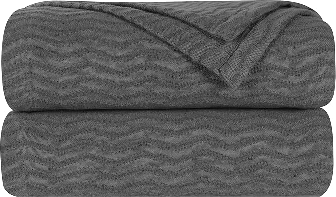 Superior JENA Cotton Blanket, for Picnic, Beach, Traveling or Camping, Bedroom Decor, Essentials, Cover for Bed, Couch, Lounging, Textured Jacquard, Modern Chevron Woven Blanket, Full/Queen, Charcoal