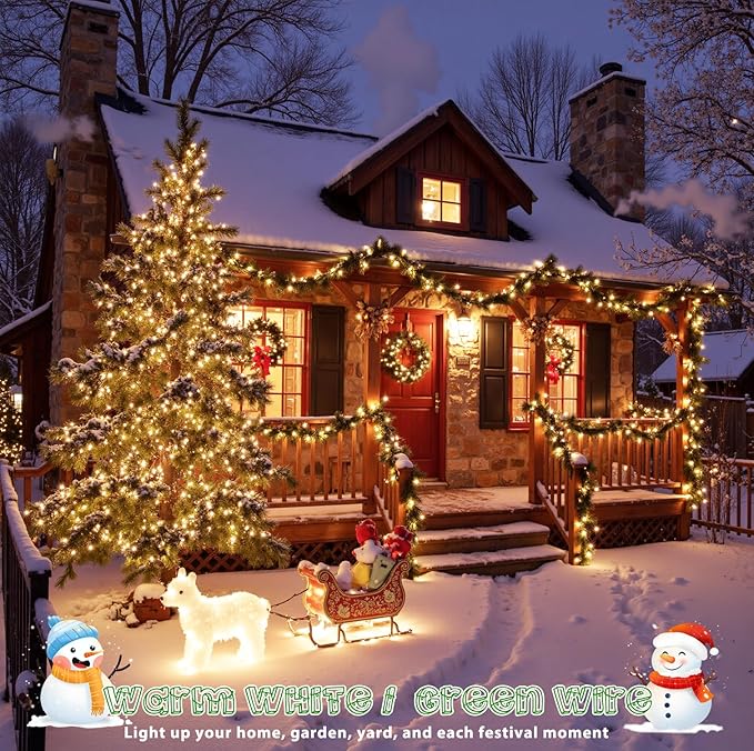 2Pack 50-Count Warm White Christmas Lights, 13FT Incandescent Mini String Lights Green Wire, UL Certified Connectable Christmas Tree Light for Indoor, Outdoor Xmas, Holiday, Home Decorations