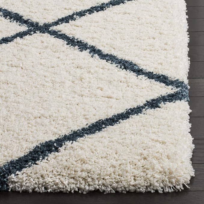 SAFAVIEH Hudson Shag Collection Runner Rug - 2'3" x 10', Ivory & Slate Blue, Trellis Design, Non-Shedding & Easy Care, 2-inch Thick Ideal for High Traffic Areas in Living Room, Bedroom (SGH281T)