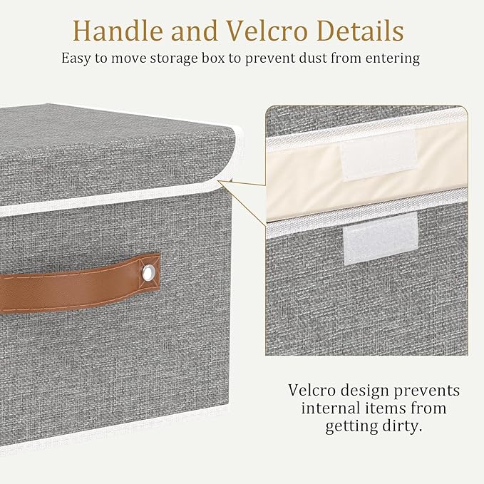 OUTBROS Fabric Storage Bins Cube Organizers with Flip-Top Lid and Handles,Storage Boxes for Organizing Home,Office,and Closet,Grey,5 Pack 10.2 x 7.9 x 6.7 in