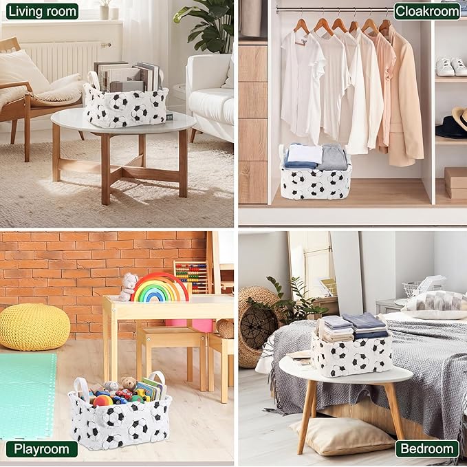 2 Pcs White Soccer Storage Baskets for Shelves 14x10 Inch Easter Basket Soccer Laundry Foldable Fluffy Storage Bin with Handle Home Decor Closet Organizer for Countertop Tabletop Car
