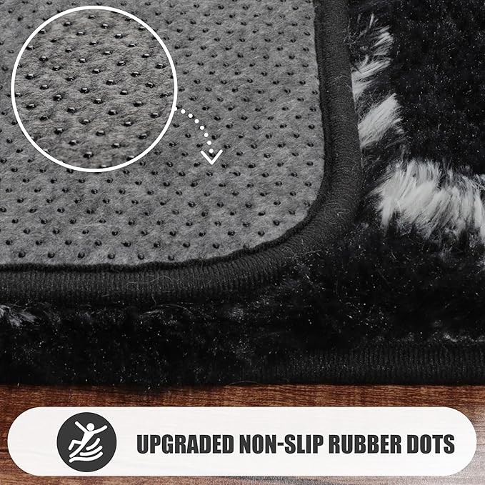 ONASAR 7x9 Area Rugs for Living Room Bedroom, Large Fluffy Black and White Throw Rug, Geometric Soft Plush Shaggy Indoor Floor Carpet for Nursery Kids Girls Boys Teen Dorm Home Decor Aesthetic