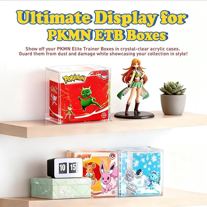 Elite Trainer Box Acrylic Case– Extra Thick ETB Protector Case for Elite Trainer Boxes Compatible with PKMN, Magnetic Lid, UV Resistant, Stackable Display Storage