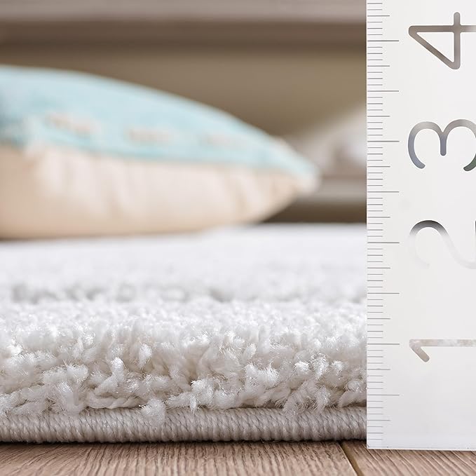 SAFAVIEH Florida Shag Collection Area Rug - 6'7" Round, Creme & Creme, Border Design, Non-Shedding & Easy Care, 1.2-inch Thick Ideal for High Traffic Areas in Living Room, Bedroom (SG454-1111)
