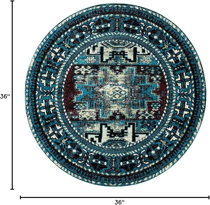 SAFAVIEH Vintage Hamadan Collection Area Rug - 3' Round, Light Blue & Black, Traditional Oriental Design, Non-Shedding & Easy Care, Ideal for High Traffic Areas in Living Room, Bedroom (VTH213M)