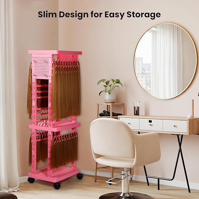 Braiding Rack with Tools, 2-Sided Hair Rack Braid Stand with Wheels, 220 Pegs Standing Hair Separator Divider Extension Holder Hanger Perm Accessories for Salon Home
