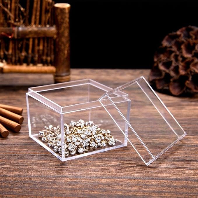KissYou Small Acrylic Box Clear Boxes with Lid Acrylic Square Cube for Display Jewelry Storage Contanier Easter Party Decorative Box