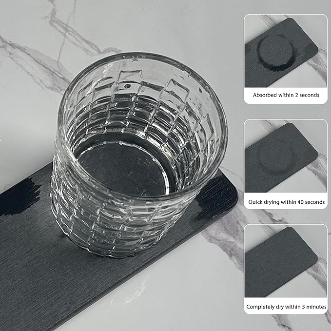 2 Pcs Water Absorbing Stone Trays, Kitchen/Bathroom Sink Soap Dish, Diatomite Tray Used for Hand Soap & Cosmetic Bottles in the Modern Home, 4" W x 9" L, Dark Gray