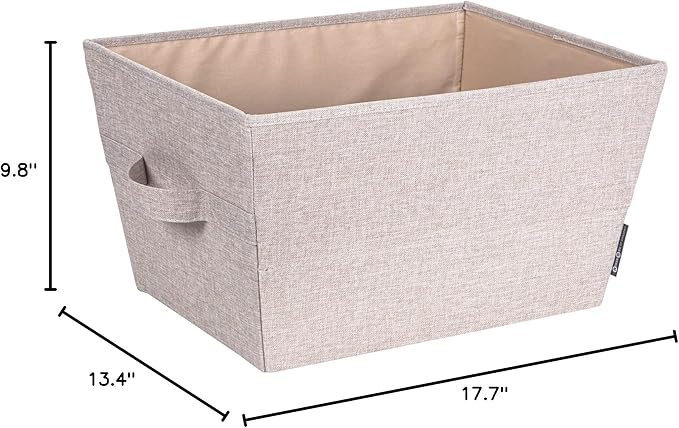 Bigso Tapered Storage Bin - Collapsible Fabric Storage Cubes for Organizing Shelves, Closets, and Rooms, with Handles - 13.4in x 17.7in x 9.8in - Large, Beige