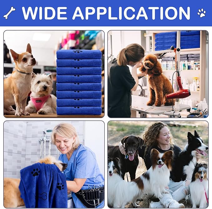 8 Pcs Dog Towels for Drying Dogs Cats Pet Towels Bulk Puppy Microfiber Quick Drying Paw Bath Bathing Supplies Absorbent for Medium Pets(Dark Blue,40 x 24 Inch)