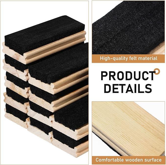 Felt Campus Style Erasers, Cleaner Dusters Felt Chalkboard Eraser for Kids Wood Chalk Eraser for Chalkboard Cleaners Dusters for Markers White Black Boards Paint School Students Teachers (24 Pieces)