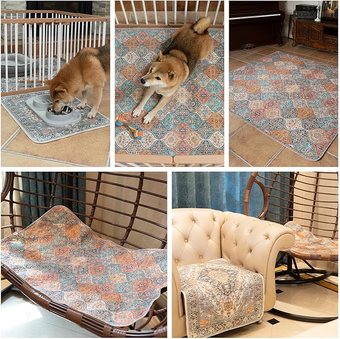 nunubaby 2PACK Washable Pee Pads for Dogs, Stylish, Non-Slip and Leak-Proof Pee Pads. Reusable Potty Pads for Dogs for Crates and Floors.(Beige/Multi, 72" x72" )
