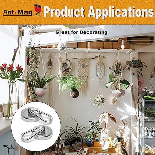 Ant Mag - Carabiner Magnetic Hooks 80LBS MAX Heavy Duty Neodymium Magnet Swivel Snap Hook for Hanging Indoor/Outdoor Grill Kitchen Cabinet Office 10 Pack