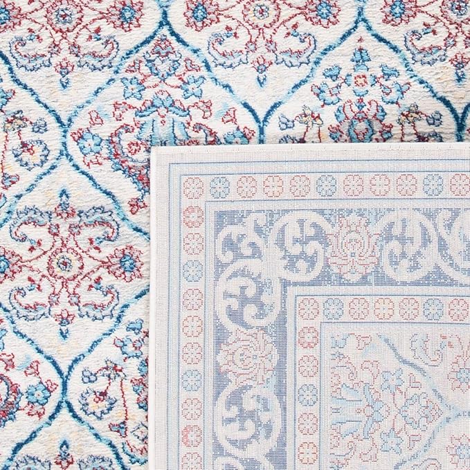 SAFAVIEH Brentwood Collection 4' x 6' Beige / Navy BNT870B Oriental Damask Trellis Non-Shedding Living Room Bedroom Accent Rug