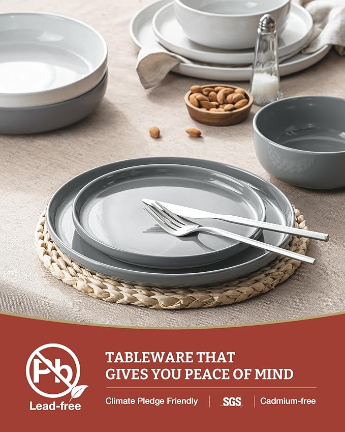 Famiware Milkyway Stoneware Dinnerware Sets with Pasta Bowls, Service for 4 (16 Pieces), Plates and Bowls Sets -Scratch Resistant, Microwave and Dishwasher Safe Dishes Set, Multi-color