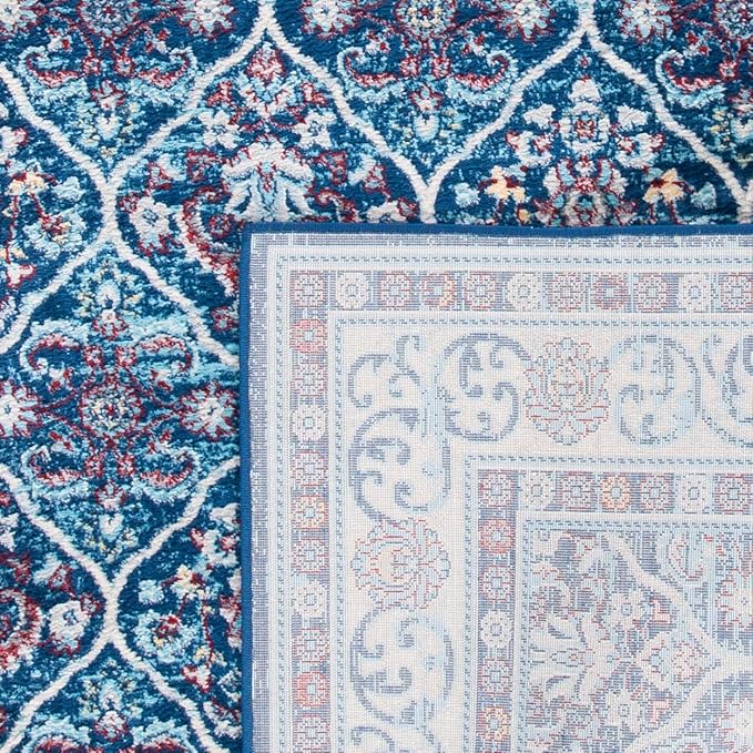 SAFAVIEH Brentwood Collection 2' x 8' Navy / Red BNT870N Oriental Damask Trellis Non-Shedding Living Room Entryway Foyer Hallway Bedroom Runner Rug