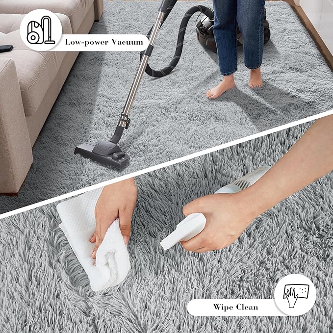 Fluffy Rug Shaggy Area Rug, Grey 2x4 Area Rugs for Bedroom, Small Bedside Rug, Soft Fluffy Shaggy Entryway Throw Rugs for Living Room Bedroom Kids Room Home Decor