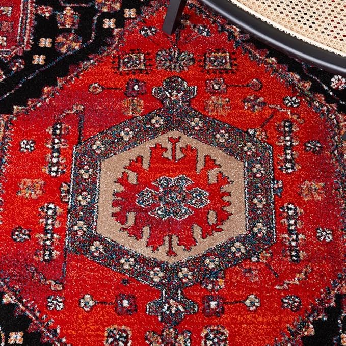 SAFAVIEH Vintage Hamadan Collection Area Rug - 6'7" x 9', Red & Black, Transitional Design, Stain Resistant, Ideal for High Traffic Areas in Living Room, Bedroom & Dining Room (VTH204Q-6)