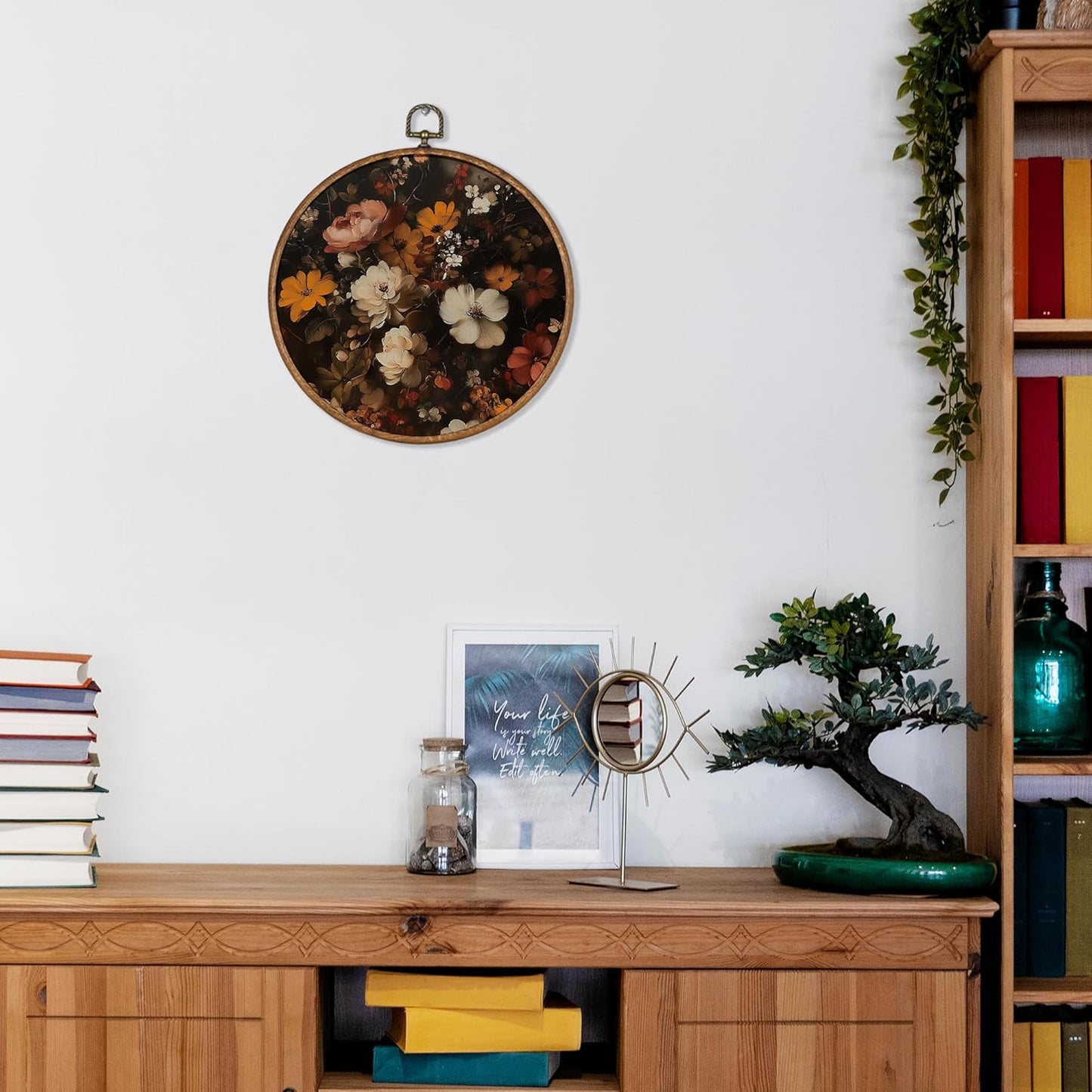 Botanical Round Wall Art — Neutral Mid-Century Print, 10"