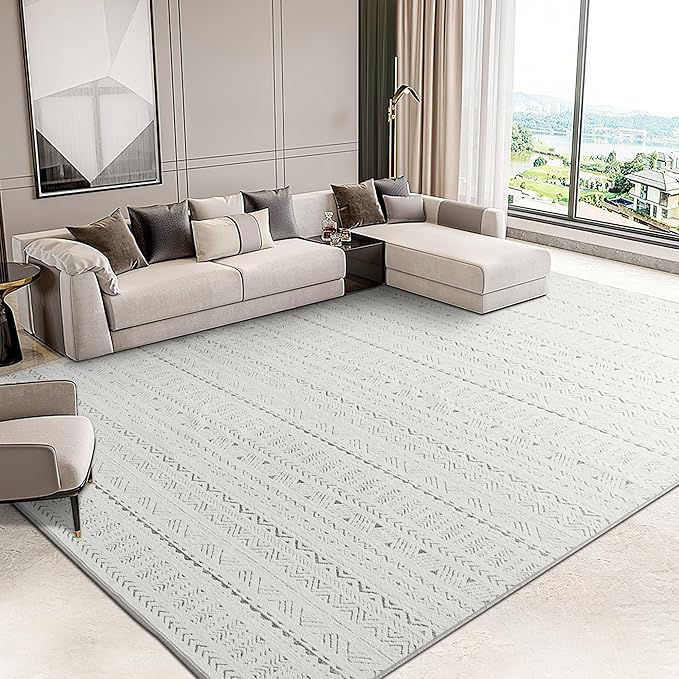 NICETOWN Jacquard Large Area Rug Grey 8x10 for Lving Room, Thin Washable Rug for Living Room Non-Slip Door Mat, Ultra Soft for Bedroom Living Room Bedroom Kitchen Home Office, Grey