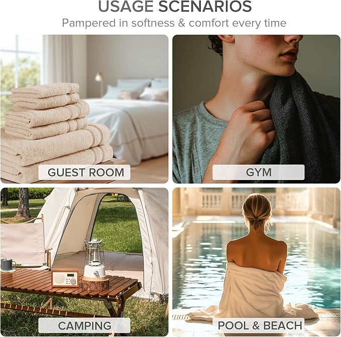 Comfort Spaces Extra Large Bath Towel Set of 4 Piece 30x60 Bath Sheet Set Shower Towel Beach Towel 100% Cotton Bathroom Towel Set Quick Dry Oversized Highly Absorbent Soft 400GSM Dark Grey Dual Layer