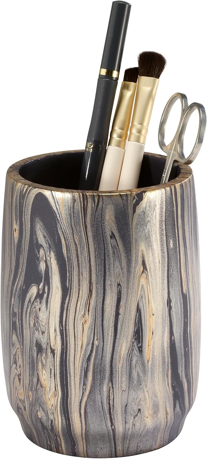 Nicole Miller - Tumbler, Resin Countertop Accessories, Ideal for Home & Bathroom, Dorm Room Essentials (Harper Collection, Black/Gold)